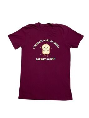 Life Is Good Gluten Free Humor Graphic T-Shirt Burgundy Women’s Small